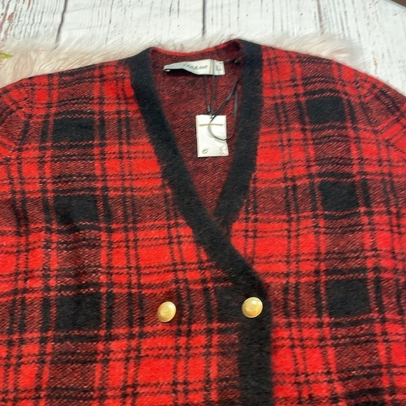 NWT Zara Black Red Buffalo Check Plaid Button Blazer Sweater Dress - Picture 7 of 11